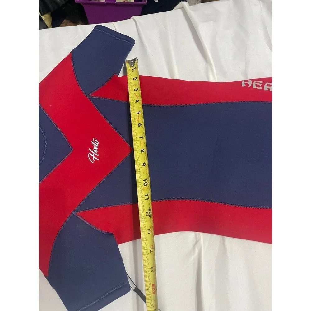 NEW!! Hevto Kids Full Body K-22 Wetsuit, Neoprene Blue/ Red Hero II Short Sleeve